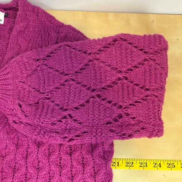 Pink Martini Textured Knit Open Cardigan | Fushia Purple Cozy Layer - Picture 11 of 13
